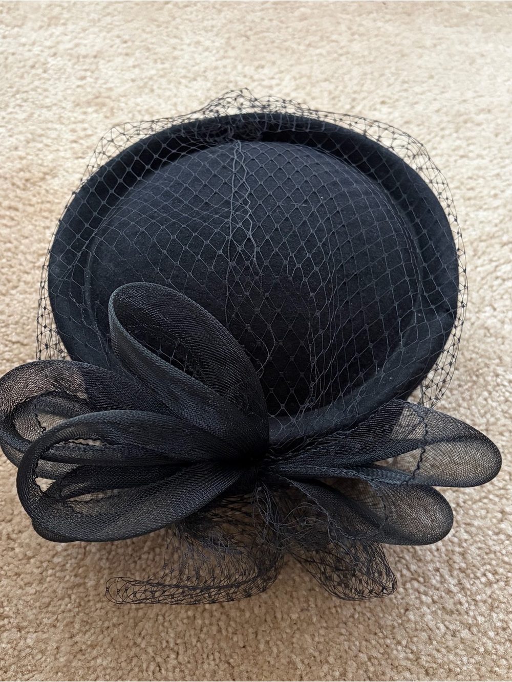 Black Wool Mini Hat w/ Veil + Bow